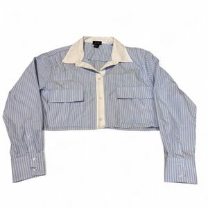 Justify Blue and White Striped Cropped Button-Down Shirt